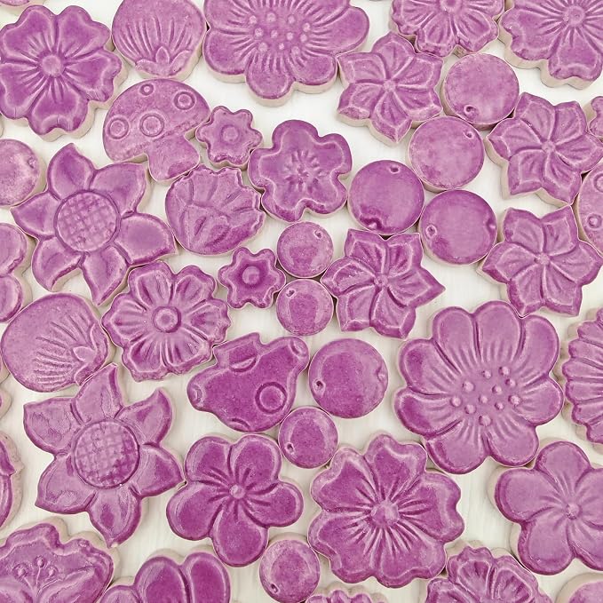 500g/1.1lb Ceramic Mosaic Tiles Mixed Shapes of Flowers, Mushrooms - Image 8