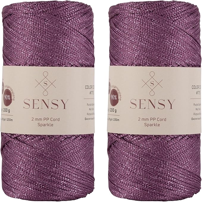 2 Pack of Sensy Premium 2mm 251 Yards Sparkle Polyester Rope 90% Polypropylene by SSENSY