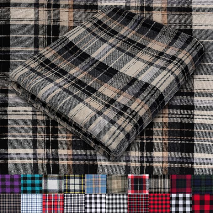 Pico Textiles 10 Yards Bolt Tan and Black Tartan Plaid Flannel Fabric by PicoTextiles