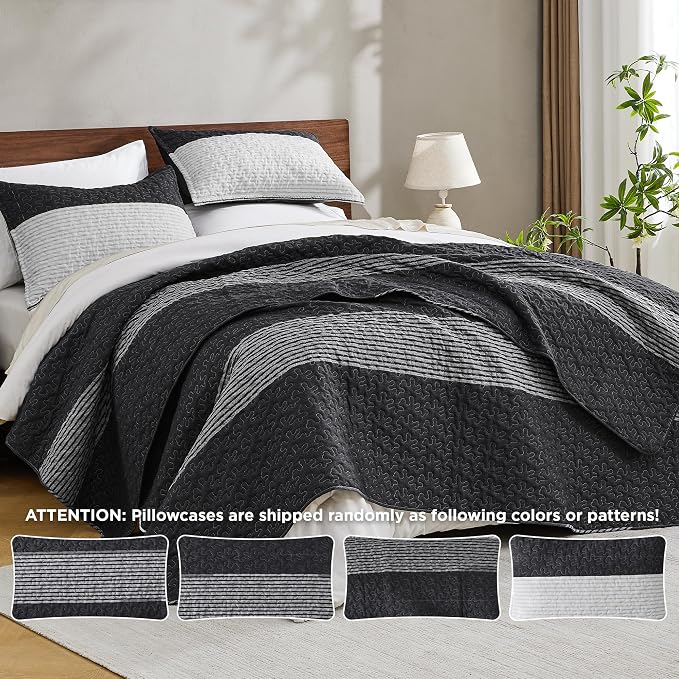 Andency California King Quilt Set Black and White, 3 Pieces Grey Ultra Soft - Image 7