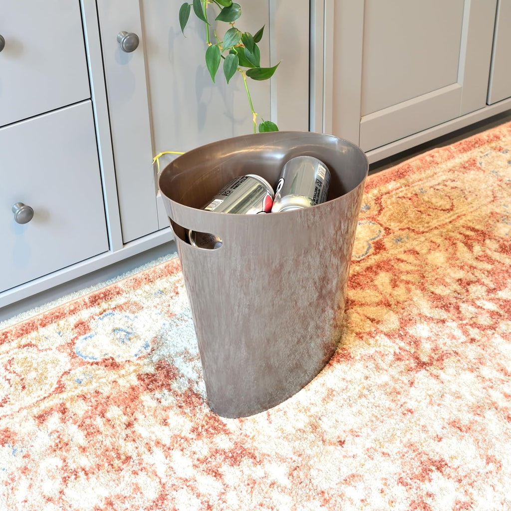 Youngever 2 Gallon Slim Trash Can, Plastic Garbage Container Bin, Small Trash Bin with Handles for Home Office, Living Room, Study Room, Kitchen, Bathroom (2 Pack) (Brown)