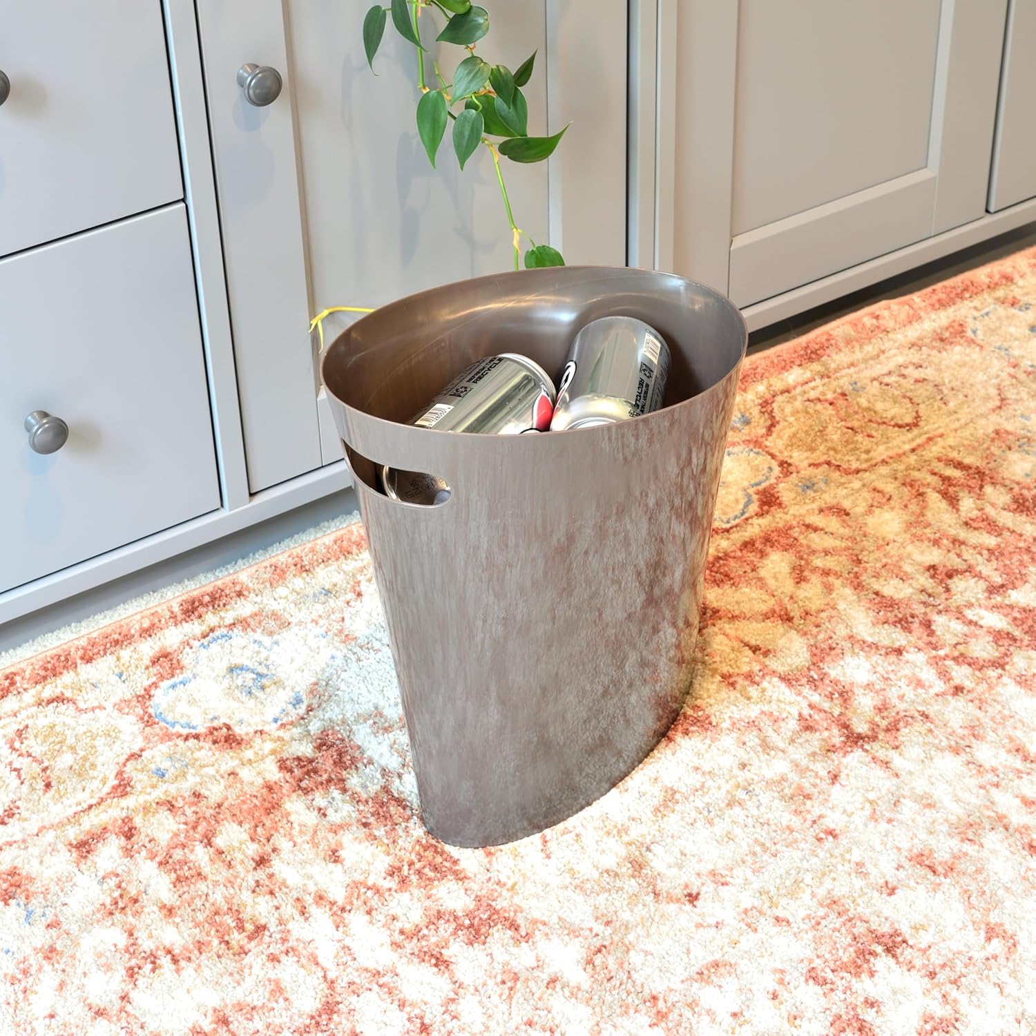 Youngever 2 Gallon Slim Trash Can, Plastic Garbage Container Bin, Small Trash Bin with Handles for Home Office, Living Room, Study Room, Kitchen, Bathroom (2 Pack) (Brown)