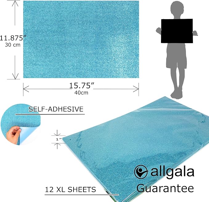 Allgala X-Large Self-Adhesive Glitter EVA Foam Sheets 12 Pack 12x16 inch Light - Image 2