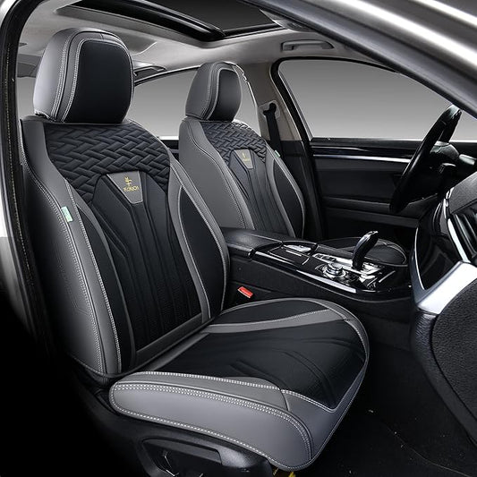 FLORICH Seat Covers for Cars, Waterproof Seat Covers, Leather Car Seat Covers 2 Pack, Universal Seat Cushion Protector for Most Cars Trucks SUV-Gray&Black