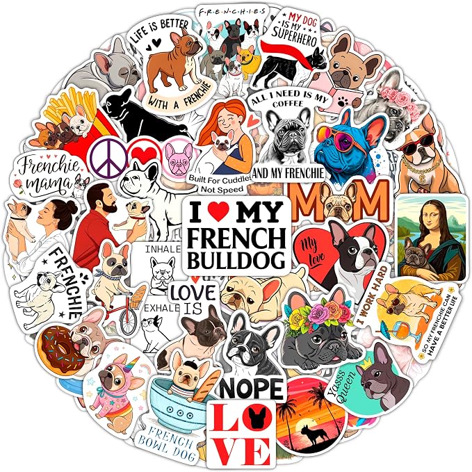 100Pcs French Bulldog Stickers for Water Bottle, Laptop by BulbaCraft