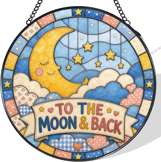 Moon and Star Stained Glass Window Hanging Suncatcher | to the Moon and Back by Unknown