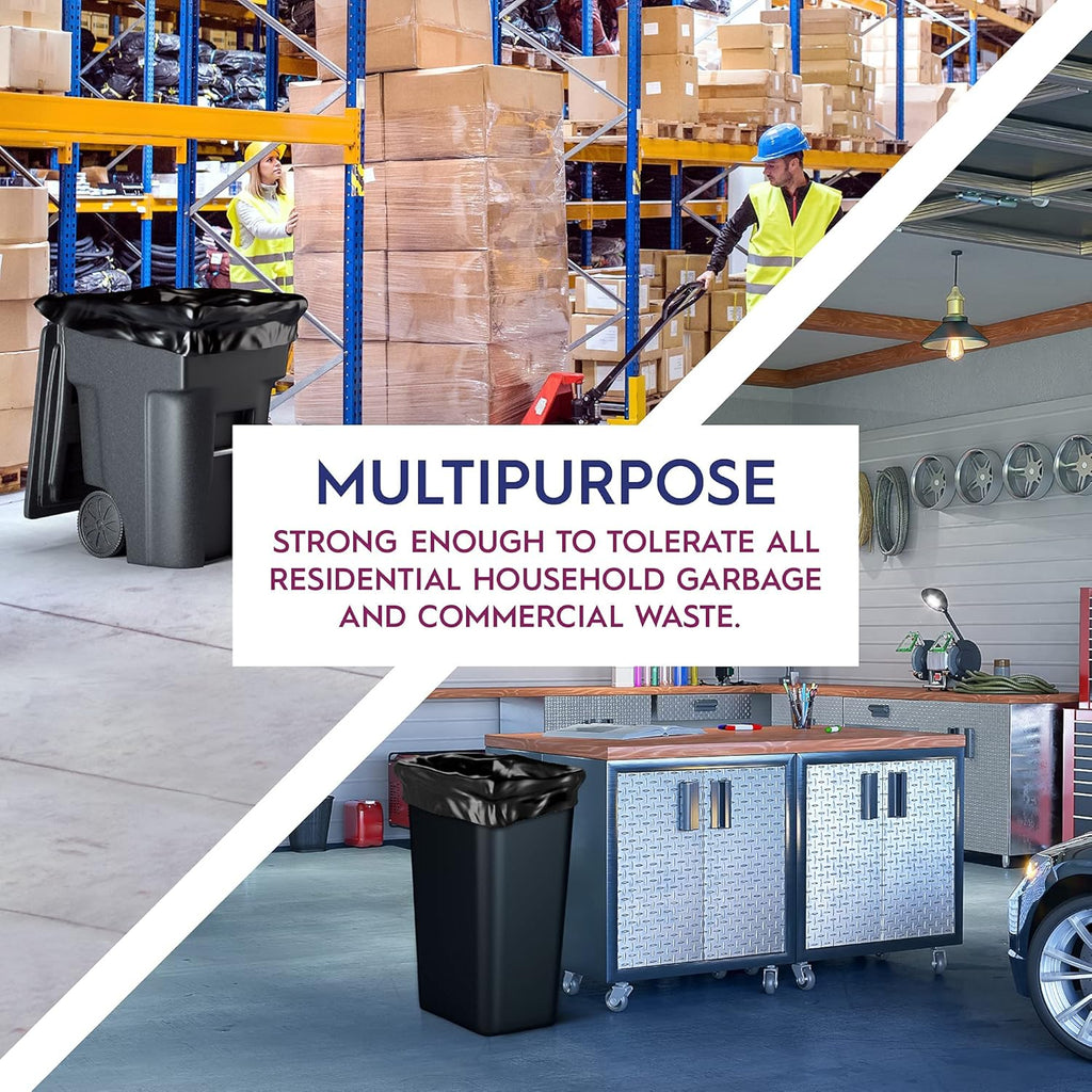 Ox Plastics 60 Gallon Trash Can Liners Bags - (25 Count) & 3mil Thick Extra Heavy Duty Strength - Large Garbage, Leak-Proof & Durable Bags