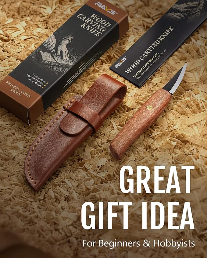 ravs Whittling Knife with Leather Sheath, Wood Carving Knife with High Carbon - Image 8