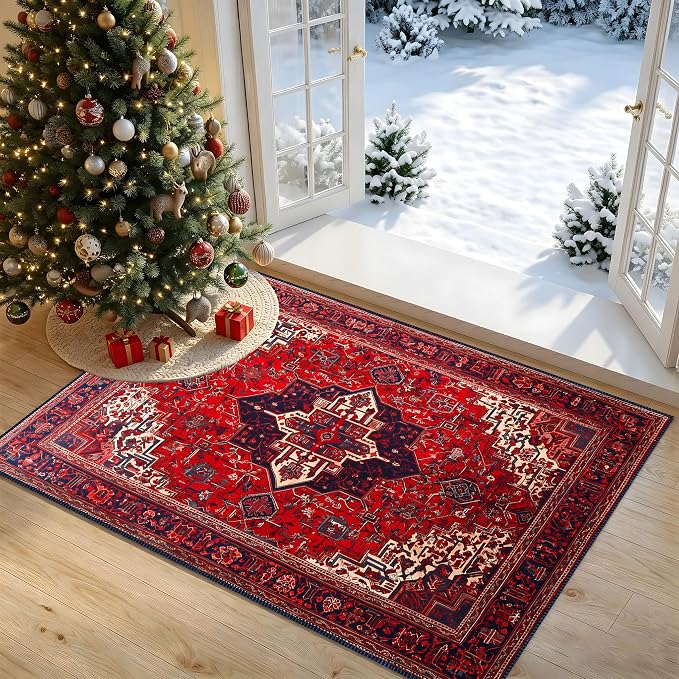 Persian Style Faux Cashmere Non-Slip Rug 15.7x23.6 Inches, Washable Low Pile - Image 6