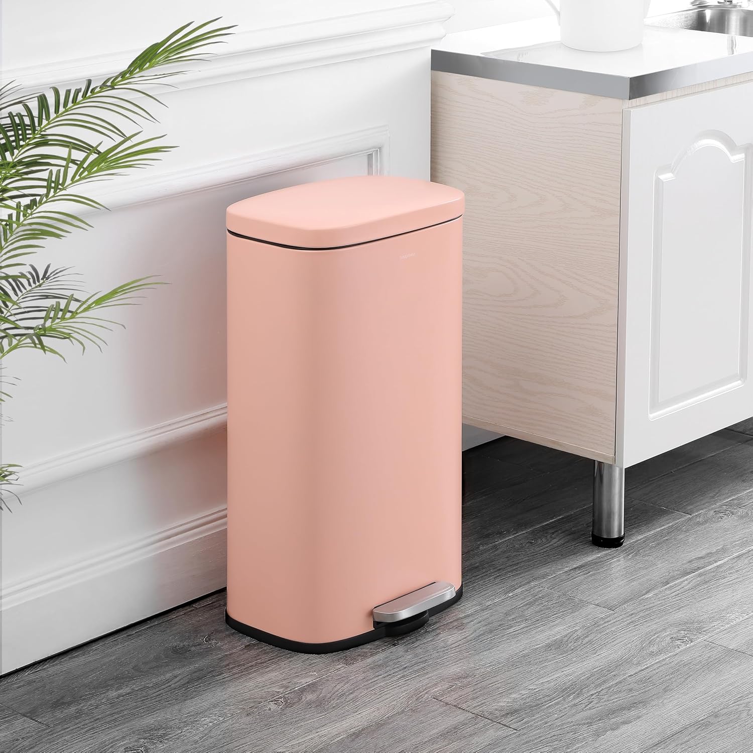happimess HPM1011F Curtis 8-Gallon Step-Open Trash Can, Fingerprint Resistant, Modern, Minimalistic for Home, Kitchen, Laundry Room, Office, Bedroom, Bathroom, Flamingo Pink