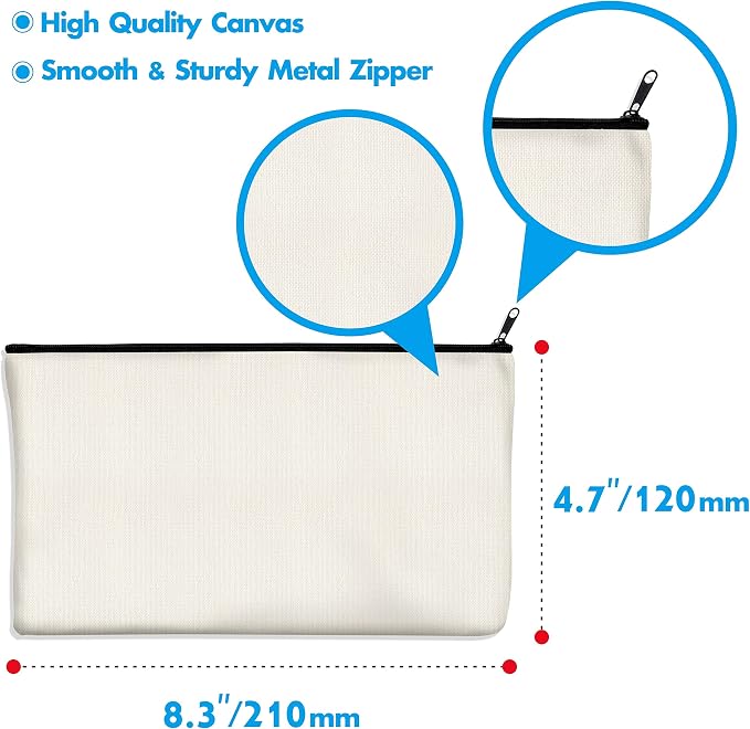 15 Pack Blank Cotton Canvas DIY Craft Zipper Bags Pouches Pencil Case - Image 3