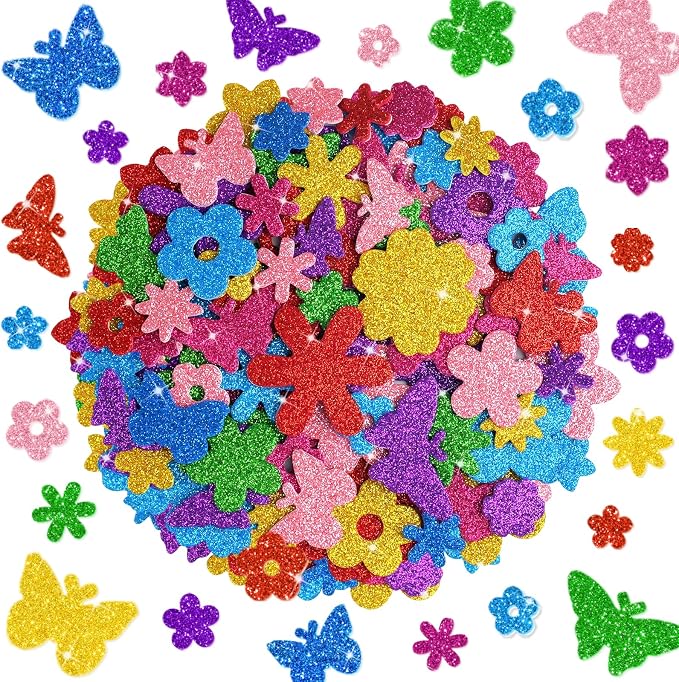 512 PCS Glitter Foam Stickers, Colorful Flower & Butterfly Shapes Foam Stickers by Unknown