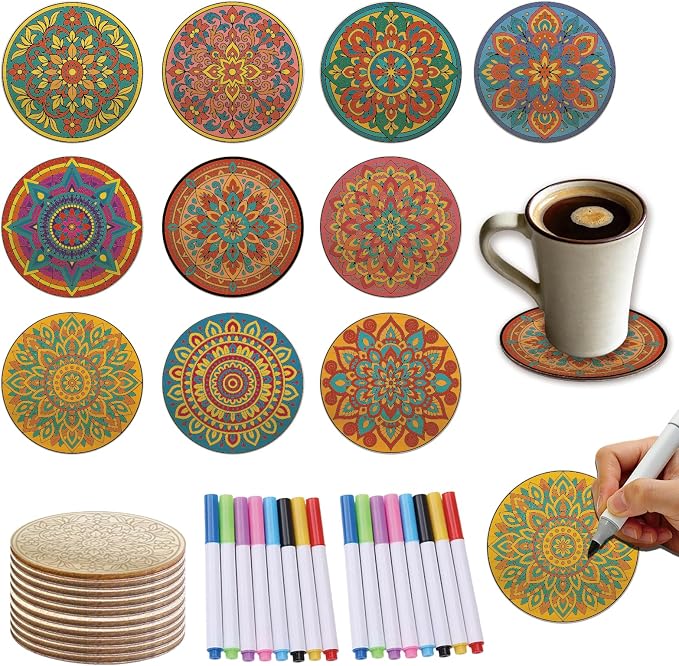 26PCS Wood Coasters Craft Kit 10 Paint You Own Coaster by TWINKLEMON