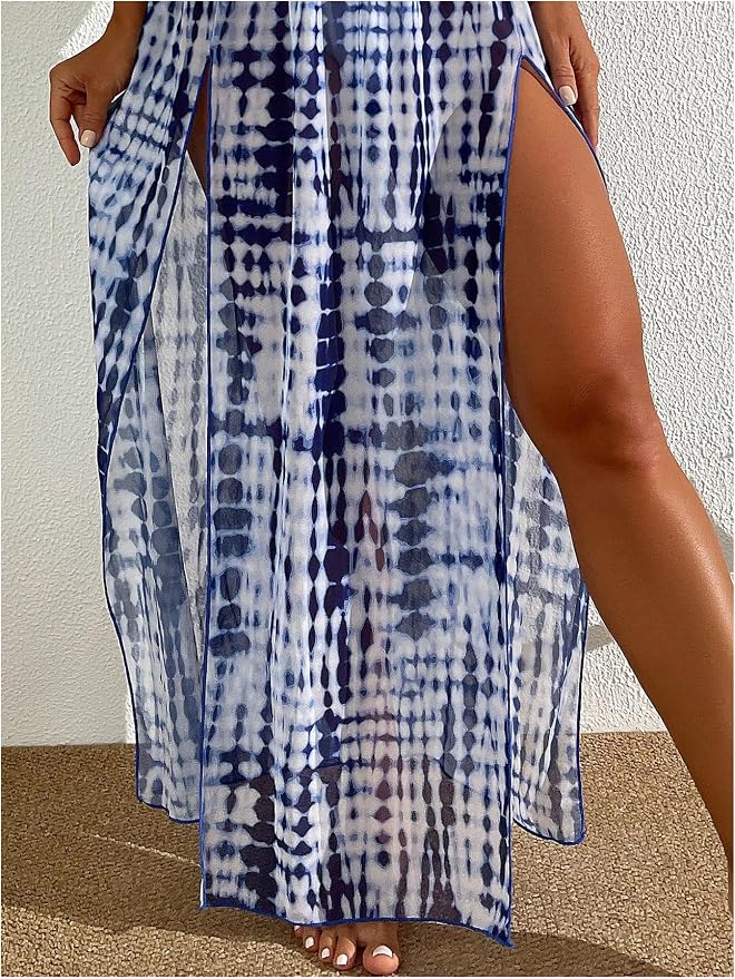 SHENHE Women's Swim Cover Up Skirt High Slit Tie Dye Beach Coverups Long Flowy - Image 4