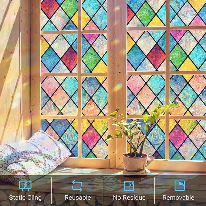 Haton Window Privacy Film Stained Glass Film, Rainbow Decorative Window Cling - Image 4