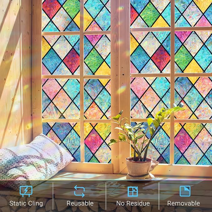 Haton Window Privacy Film Stained Glass Film, Rainbow Decorative Window Cling - Image 4