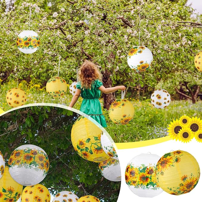 Panelee 12 Pcs Sunflower Paper Lanterns Party Decorations 8 Inch Hanging Round - Image 7