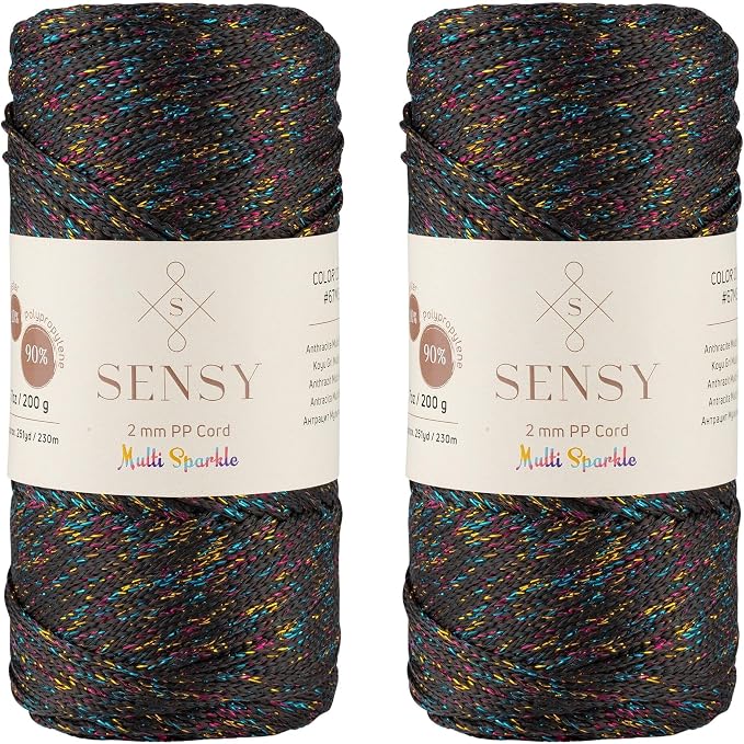2 Pack of Sensy Premium 2mm 251 Yards Sparkle Polyester Rope 90% Polypropylene by SSENSY