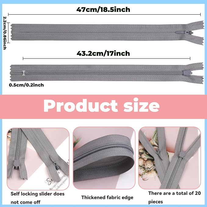 YAKA 20pcs Gray Nylon Invisible Zippers Tailor Sewing Tools Garment Accessories - Image 2
