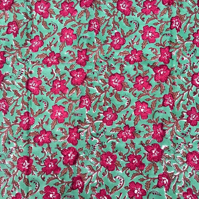 E-Tailor® Indian Ethnic 100% Cotton Voile Running Hand Block Print Natural - Image 2