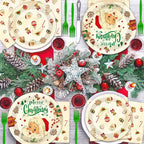 Qyeahkj 100 Pcs Christmas Xmas Party Paper Plates and Napkins, Vintage Holiday - Image 4