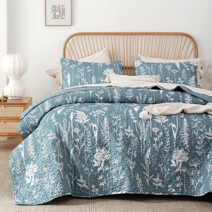 JANZAA Quilt King Size Mineral Blue Quilt Bed Spread Boho Quilt - Image 4