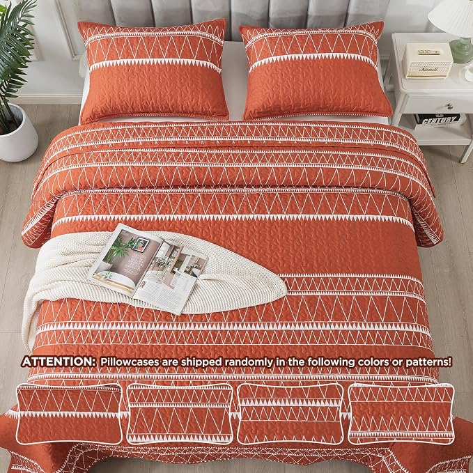 Andency Terracotta Quilts Queen Size, 3 Pieces Queen Quilt Bedding Set Boho - Image 6