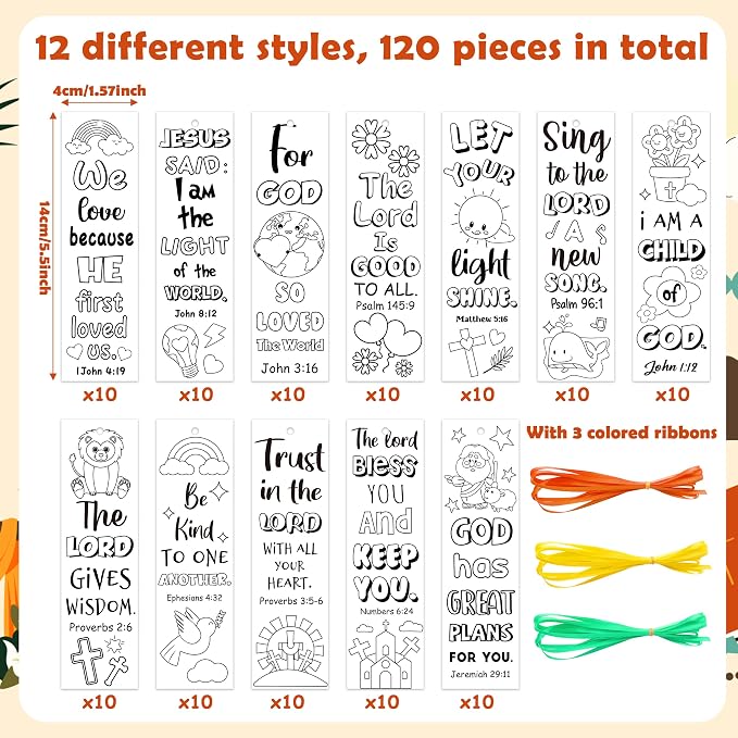 120Pcs Bible Color Your Own Bookmarks Religious DIY Crafts | Christian Coloring - Image 2