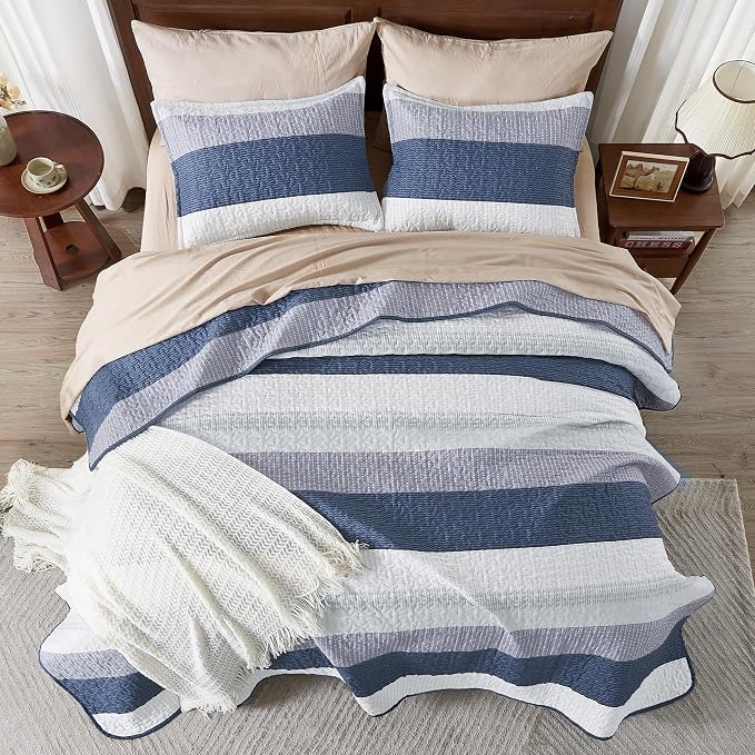 Andency King Size Quilt Set Mineral Blue, 3 Pieces Summer Ultra Soft - Image 6