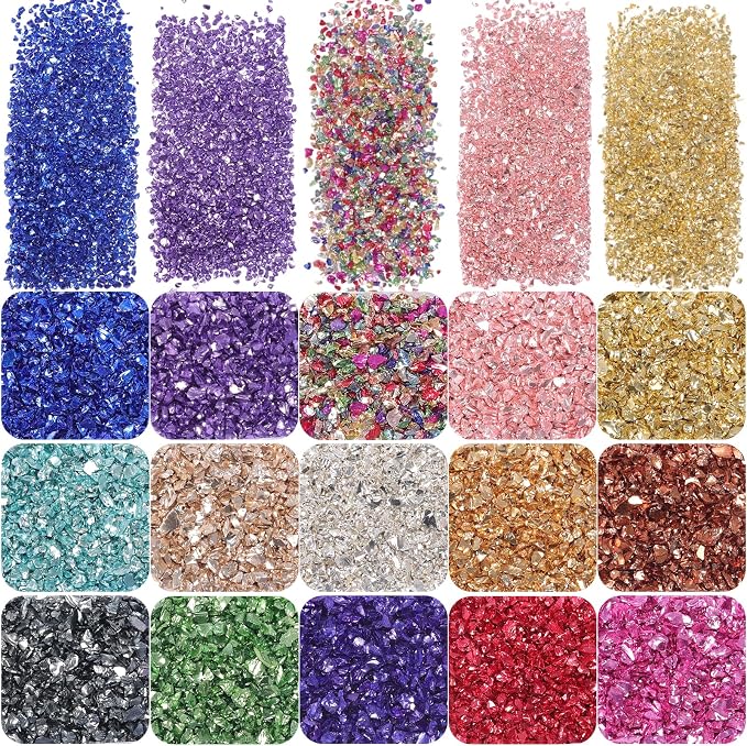 15 Colors Metallic Crushed Glass Chips 225g/7.9oz, 2-4mm Shiny Irregular by DQJRJTJewelryMakingCraftsSupplies