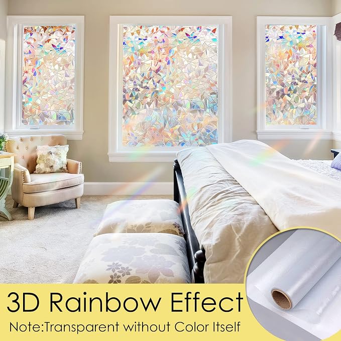 STATINT Privacy Window Film, Decorative Stained Glass Film, Rainbow Static - Image 2