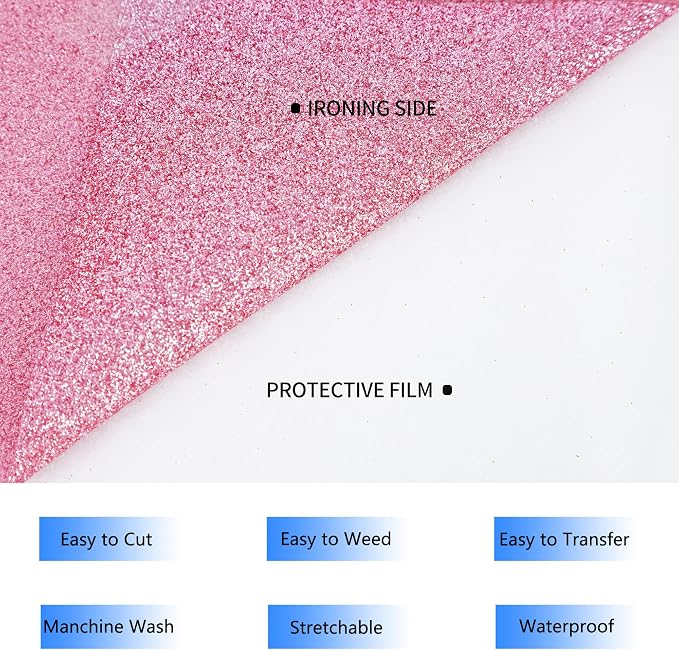 RENLITONG Pink Glitter Heat Transfer Vinyl - Image 3
