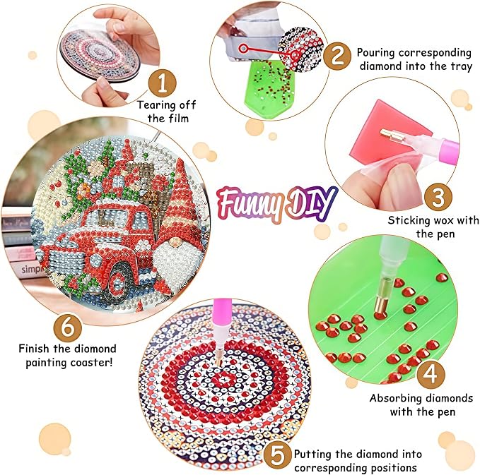 8 Pack Christmas Diamond Art Coasters, Diamond Painting Coasters Kits | - Image 3