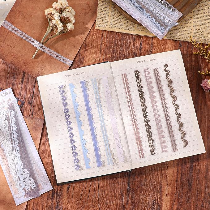 240PCS/6 Packs Lace Transparent Stickers, Vintage PET Lace Scrapbooking - Image 5