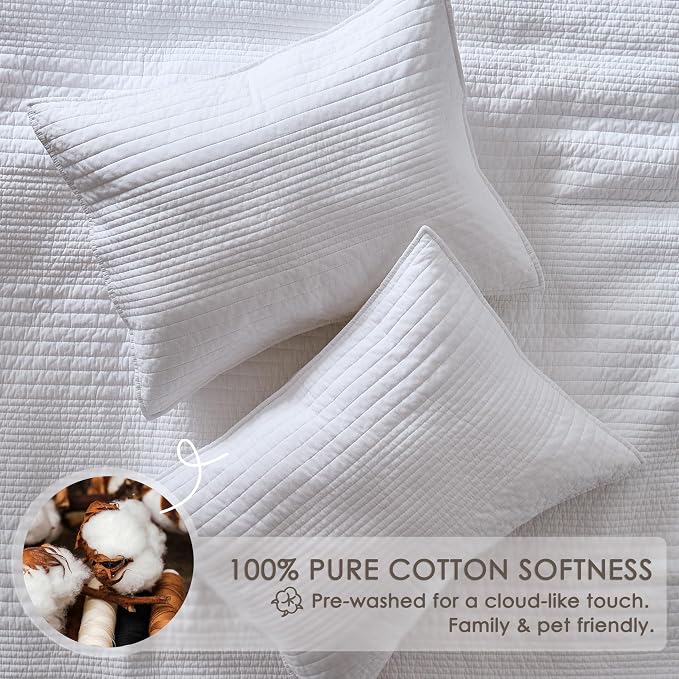 palassio Striped White 100% Cotton Quilt California Cal King Size Bedding Sets - Image 4