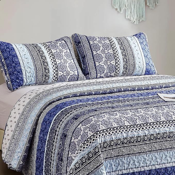 WONGS BEDDING Boho Quilt Set Full Size, Lightweight Bedspread Coverlet Bedding - Image 4