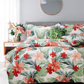 FADFAY Green Duvet Cover 100% Cotton Tropical Bedding Red Hibiscus Flower & by CottonWorldSweetDream