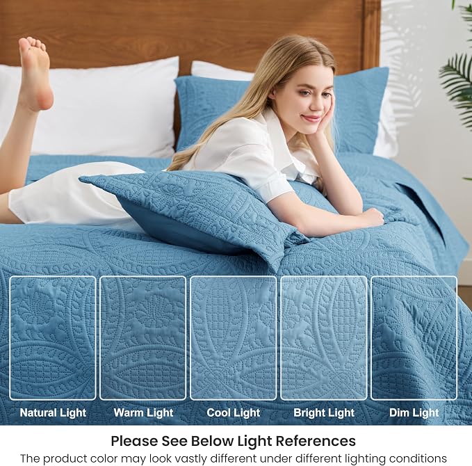 Love's cabin Oversized King Size Quilt Bedding Set Misty Blue Bedspreads - Image 6