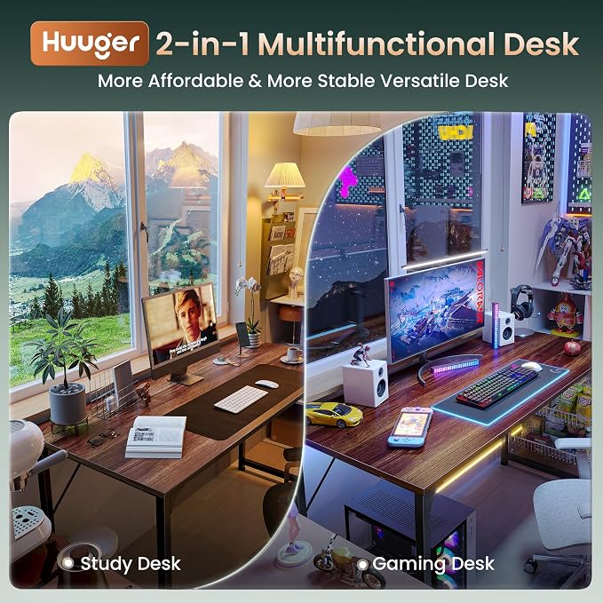 Huuger Computer Desk, 54 Inch Office Desk, Gaming Desk - Image 3