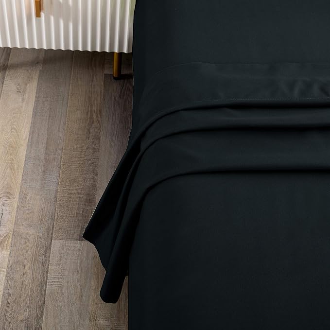 Sfoothome Twin Flat Sheet Black Top Sheet, Premium Hotel 1-Piece, Luxury and - Image 2