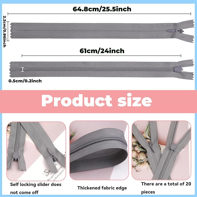 YAKA 20pcs Gray Nylon Invisible Zippers Tailor Sewing Tools Garment Accessories - Image 2