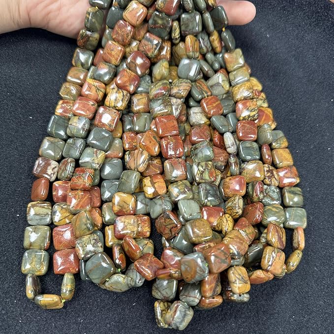 28Pcs 12mm Flat Square Red Creek Stone Beads - Image 5