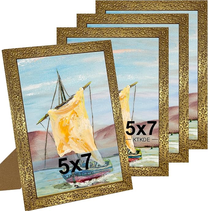 KTKDE 5x7 Picture Frame Set of 4, Ornate Vintage Gold Photo Frames by KTKDE