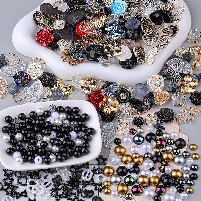 350 Pieces 3D Resin ABS Colorful Rose Flower Bows Butterfly Charms - Image 7