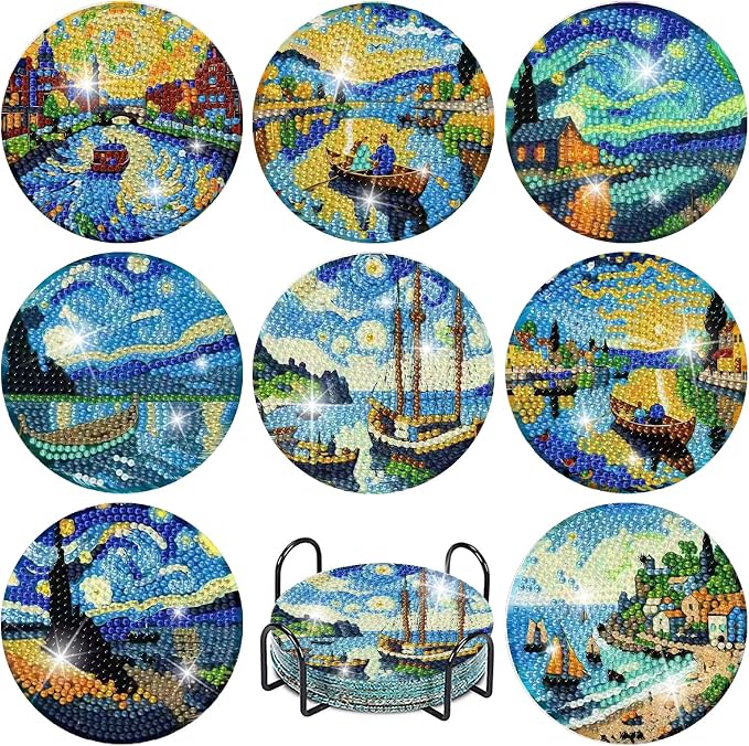 8 PCS Starry Sky Diamond Art Coasters Kit by Fotasmua