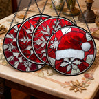 DASTOLL Stained Glass Window Hanging 4 Pcs Set Red Christmas Decorations Theme - Image 2