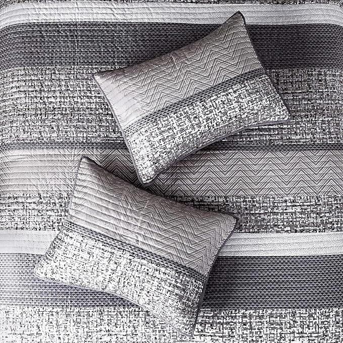 Madison Park King Quilt Set Lustrous Jacquard & Glitter Accent Coverlet Set - Image 4