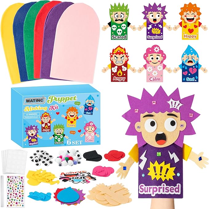WATINC 6Pcs Hand Puppet Making Kit, Art Craft Felt Sock Puppet Toys, Creative by WATINC