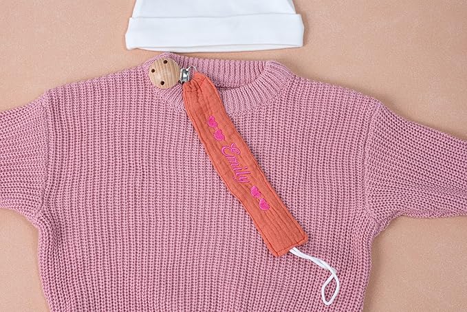 Personalized Bohemian Pacifier Clip Embroidered with Name is The Perfect Newborn Gift Made from eco-Friendly Bamboo!（Blue）
