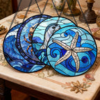 DASTOLL Stained Glass Window Hanging 4 Pcs Set Blue Ocean Waves 6.3" - Image 2
